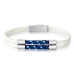 Pulseira dupla fio encerado branco e azul fecho iman aço