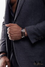 Pulseira masculina couro aço negro com chapa - Image 2